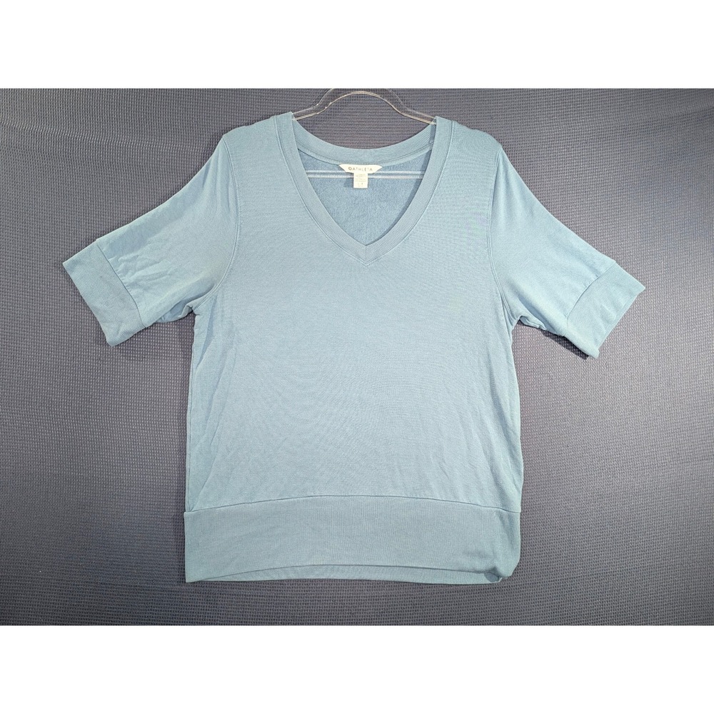 Athleta Womens V-Neck Short Sleeve French Terry Sweatshirt Blue Size Large L/T